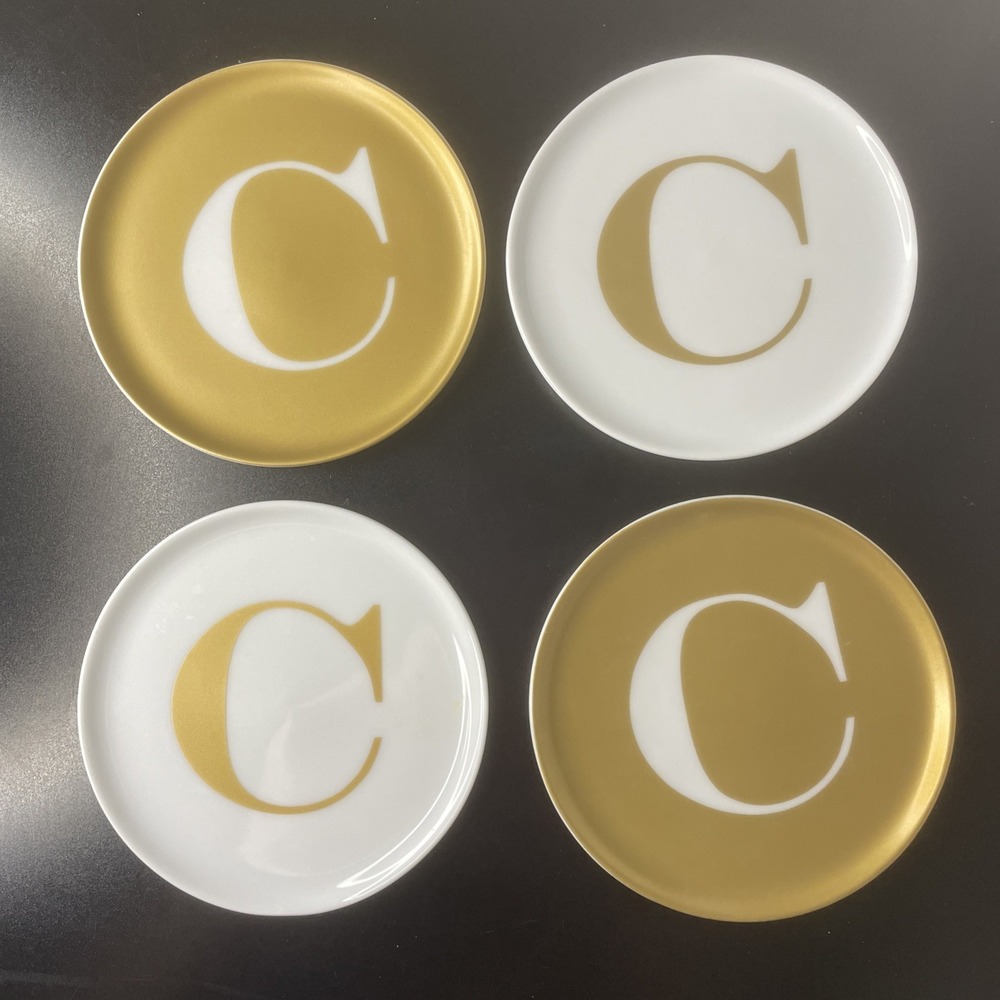 The Cellar for Macys Four Coasters Initial "C" Porcelain White Gold Monogram